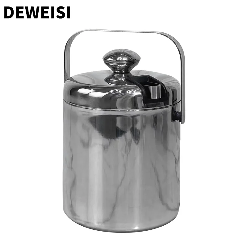 1.3L 3L double wall stainless steel wine bucket champagne ice bucket with lid and ice tong for home cocktail bar chilling wine