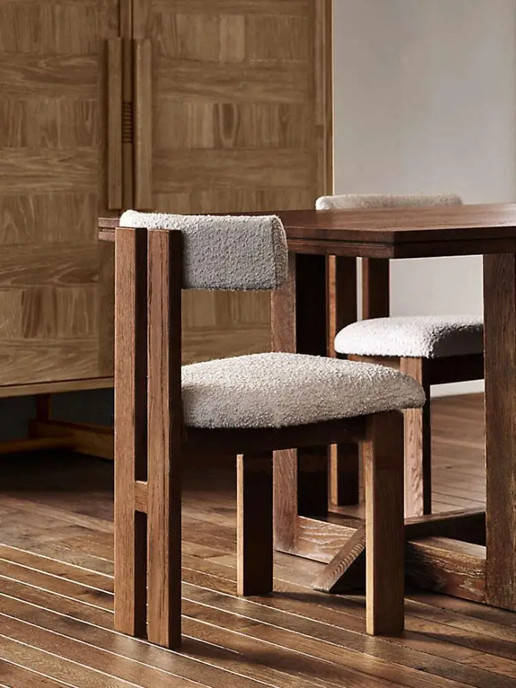 Lazy white boucle chair ash Bedroom simple solid wood dining   chair  living room dressing lovely solid wood chair