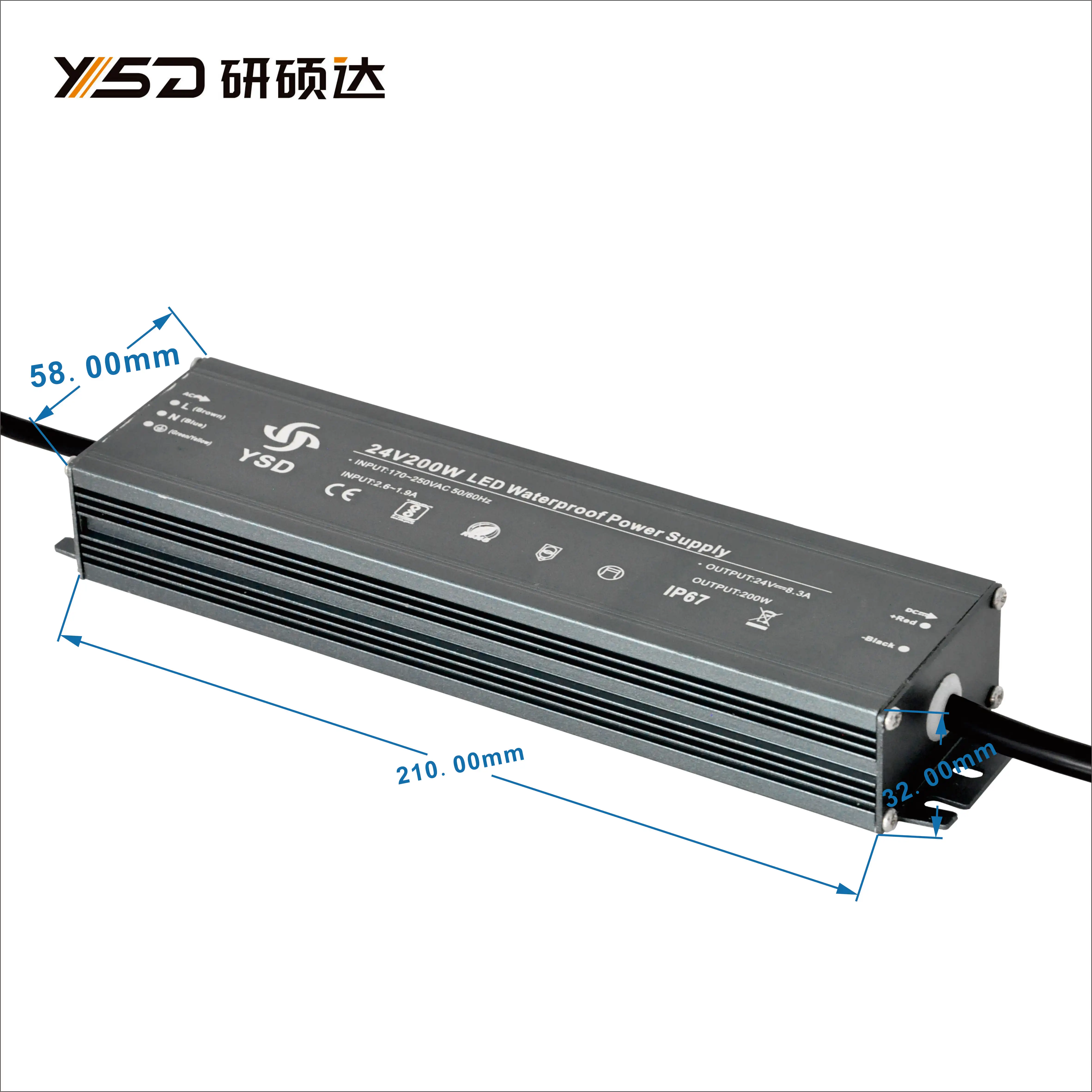 200w IP67 арматурных хомутов YSD светодио дный драйвер утвержеденный европейскими стандартами по ограничению на использование опасных материалов в производстве электрического ac dc адаптер 110/220v ac/dc 12v 24v блок питания 16.7a д