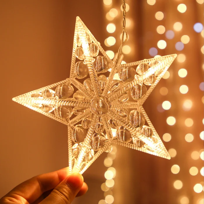 Outdoor Garland Wall Window Crystal Star Moon Fairy Wedding Room Party String Lights Ramadan Decorative Led Curtain