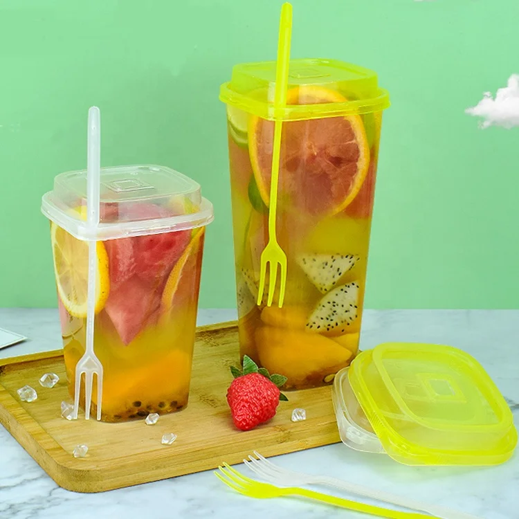 Креативные квадратные Пузырьковые чашки для молока и чая, литьевая форма, сильные настенные чашки для сока, одноразовые молочные чашки для чая с вилкой