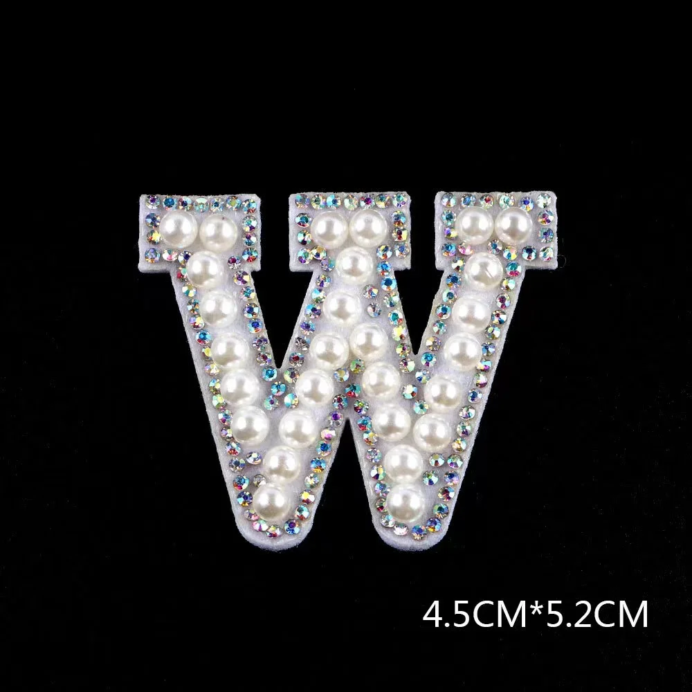 New Alphabet Pearl Rhinestone Words Ironing on Patches Applique 3D Handmade DIY Patch Cute Initial Letter Patches