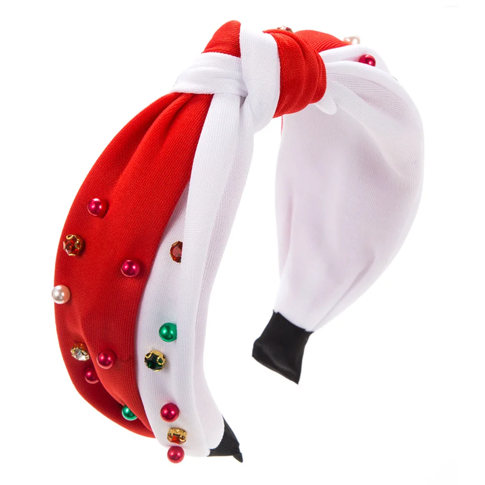 European American Christmas Pearl Headband Red And Green Diamond Hairband Female Simple Fashion Hair Accessories