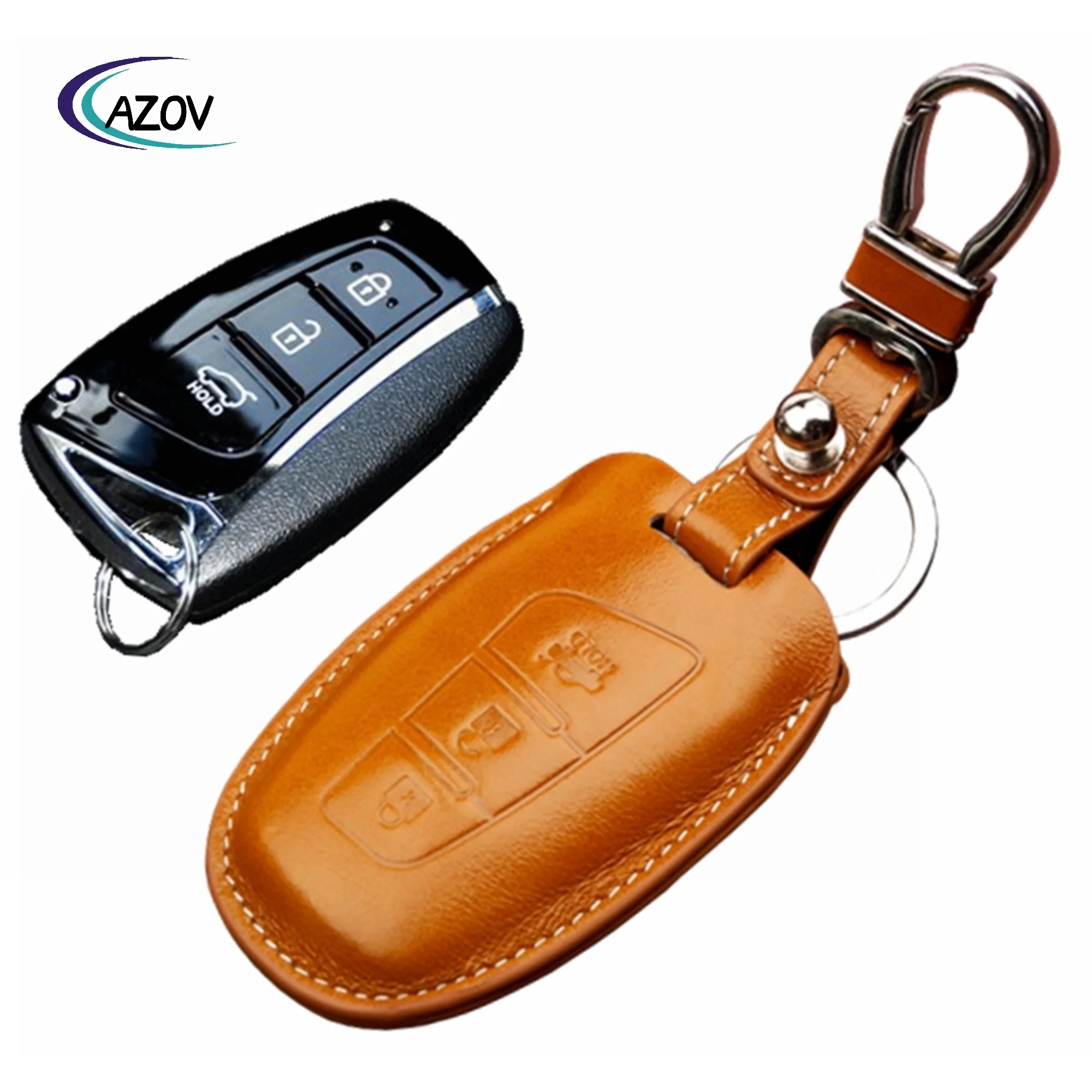 Leather Remote Auto Key Holder Organizer RFID Smart Car Key Case Cover For Any Brand Car