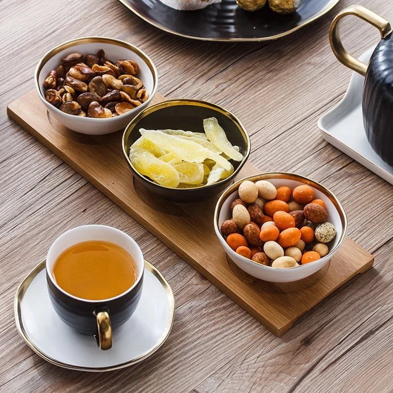 Gold Rim Porcelain Tea Cup Set With Teapot Ceramic Tea Pot And Cup Sets Of 6