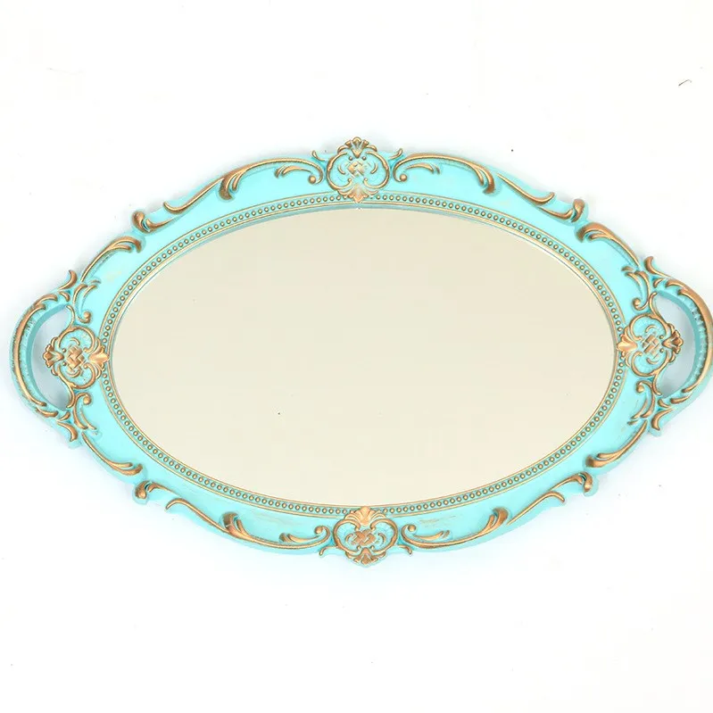 Винтажная Античная дешевая тарелка декоративный поднос европейская ванная комната полипропиленовая рама нестандартный стол листы для гостиной Золотое настенное зеркало душа