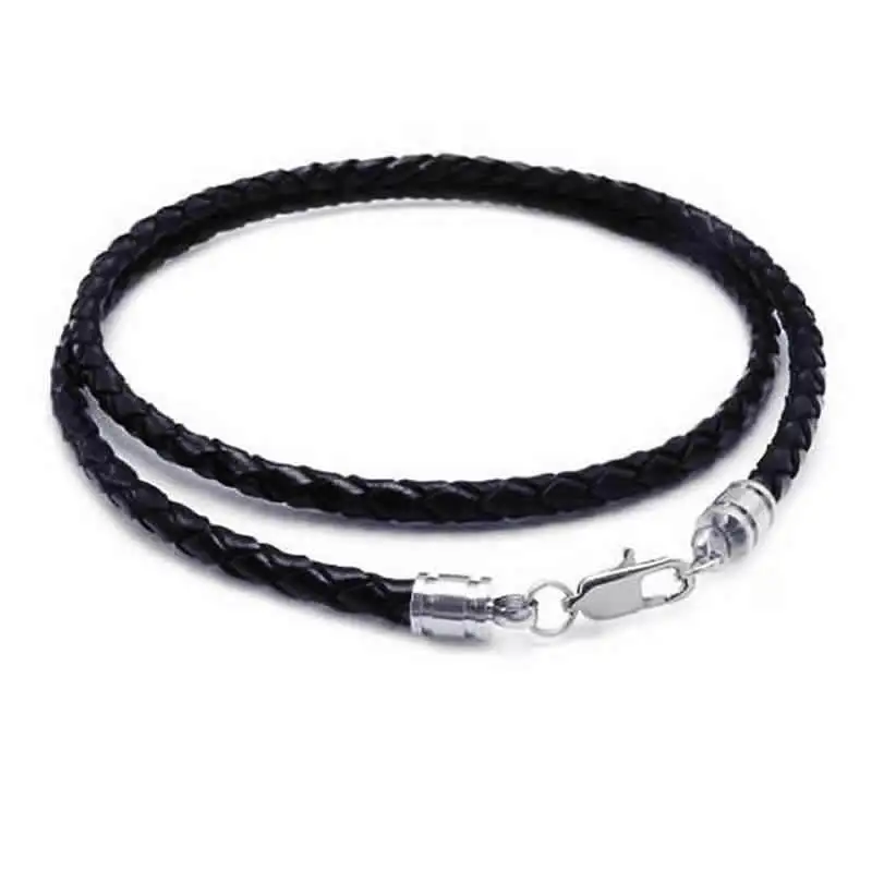 5mm Black Leather Braided Rope Necklace Stainless Steel Clasp Cord Chain For DIY Bracelets Pendant Jewelry Making Accessories