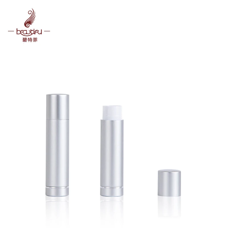 premium aluminum shell metallic matte silver 4.5g empty twist up lip balm container with applicator