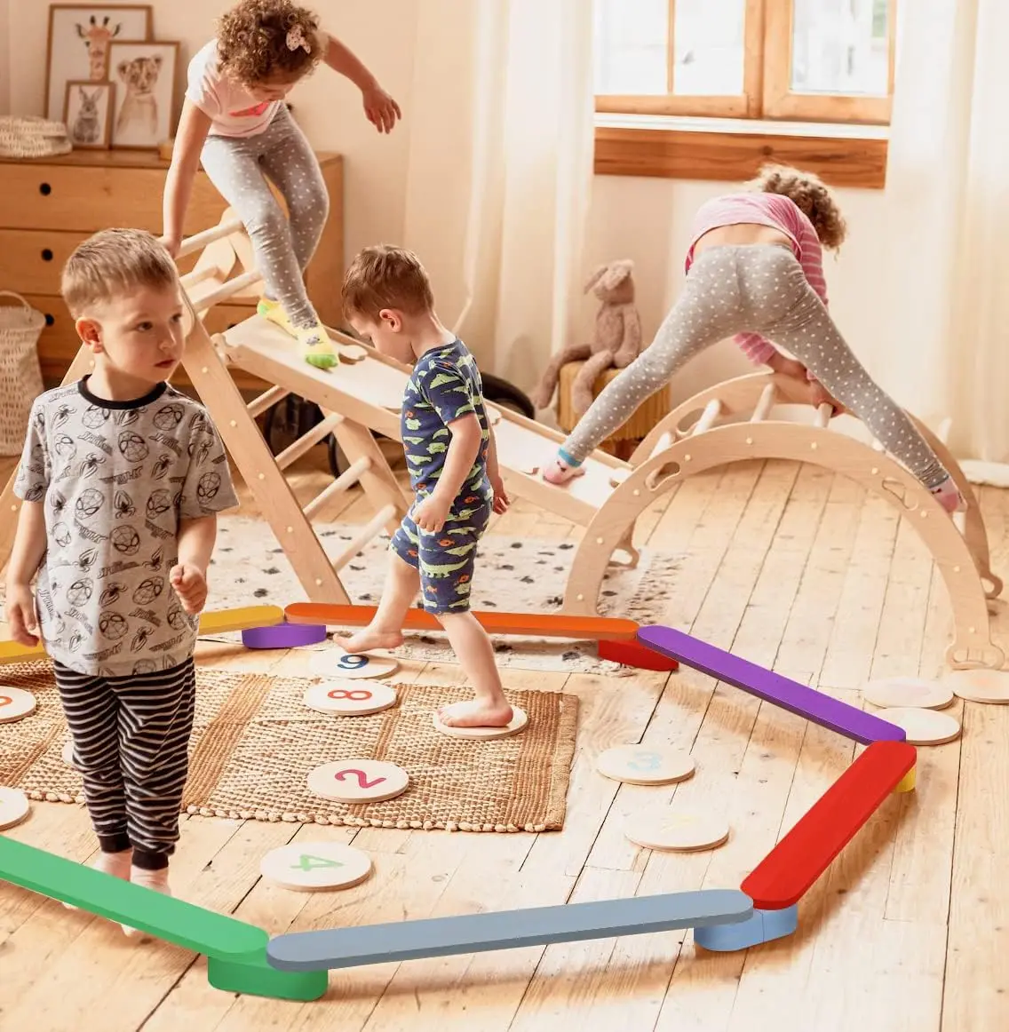 Have fun Montessori Stepping Stones Home Gym toys Kids Balance Board Toddler Playground Balance Beams for cooperation ability