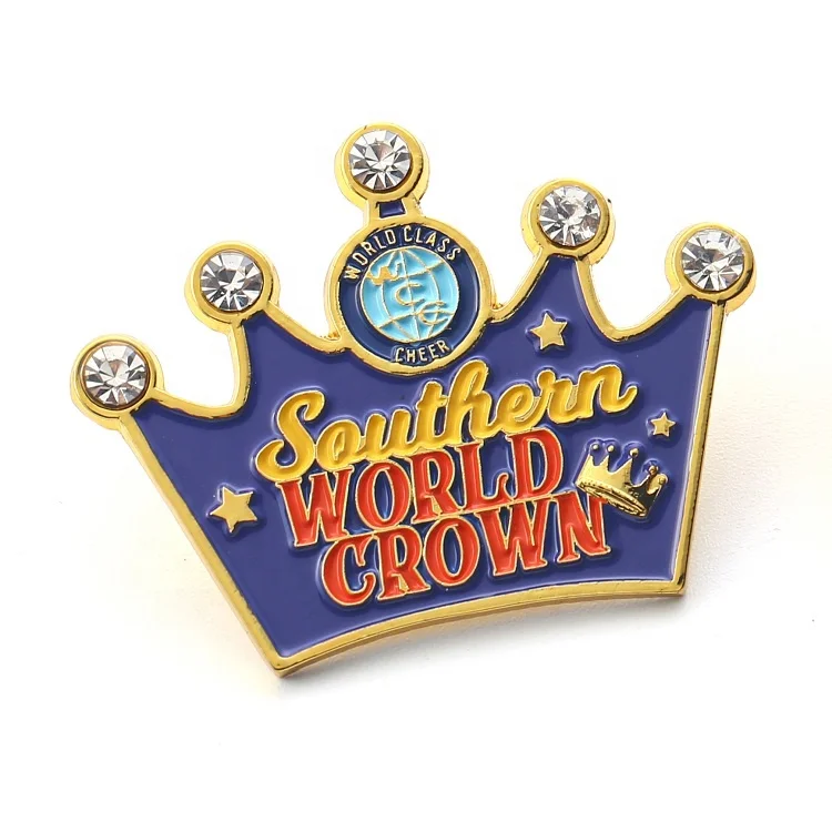 Custom Gold Plated Metal Rhinestone Lapel Pins Crown Shaped Dance Enamel Pin with Diamond