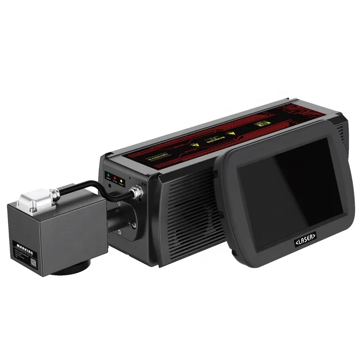 30w 40w 60w co2 flying laser marking engraving printing machine for PET water bottle plastic PVC pipe batch code online printer