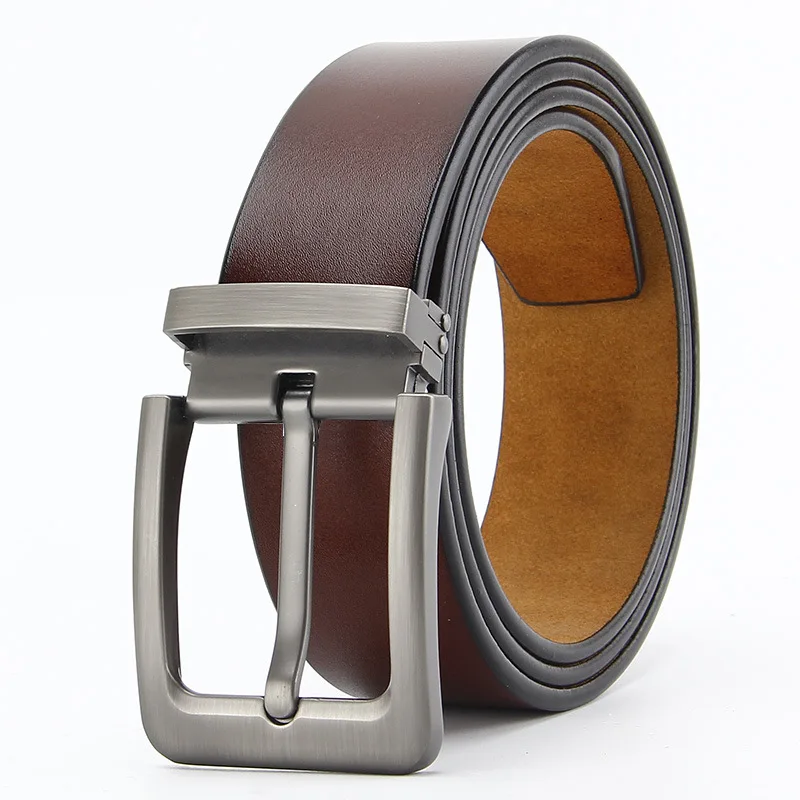 Factory Direct Sale Business Pure Real Full Grain Leather Belts Zinc Alloy Pin Buckle Cowhide Leather Genuine Leather Belt