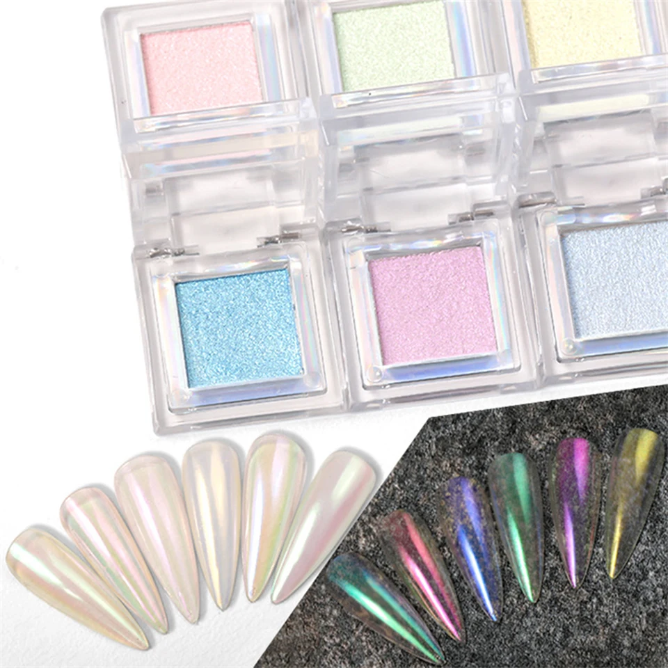 6 Colors New Styles 0.7g/jar Solid Aurora Nail Powder Mirror Effect Lavender&Pink&Green&Blue Nail Art