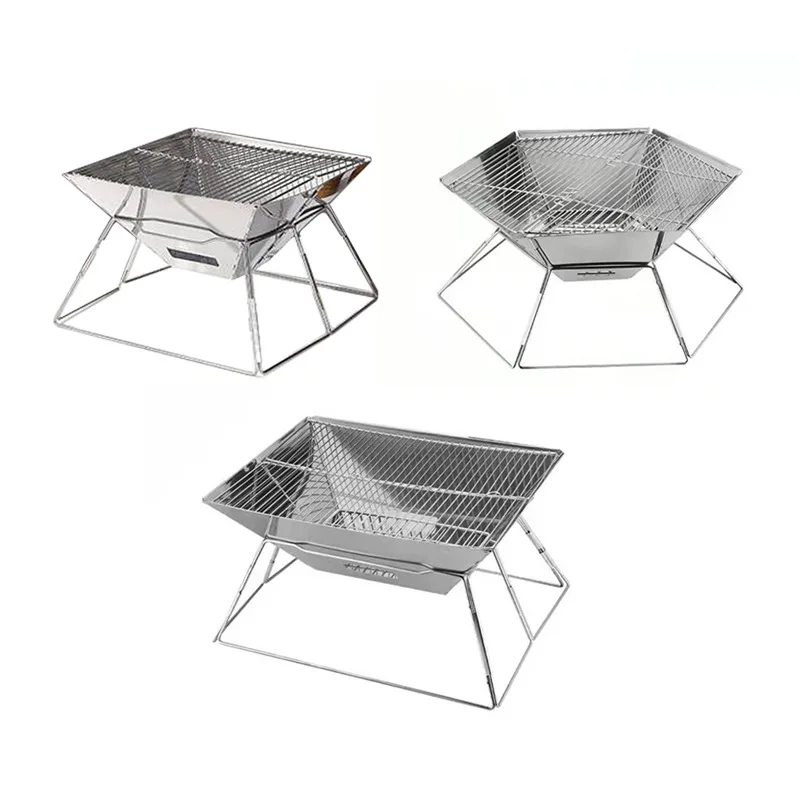 Foldable Thickened Stainless steel Barbecue Pit Wood Burning Charcoal Grill for Backpacking Outdoor Hiking Camping Customized