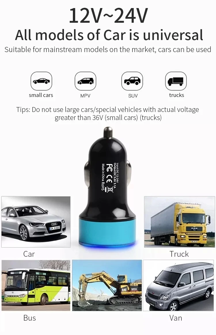 2 порта USB автомобильное зарядное устройство 15 Вт 3.1A адаптер зарядки совместим с сотовым телефоном