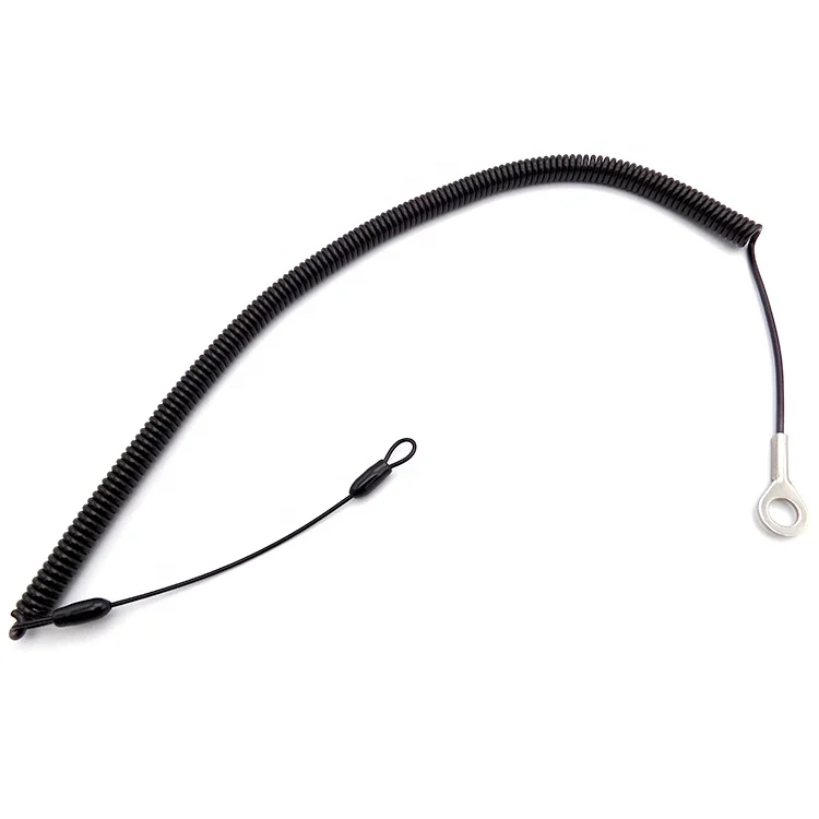 C-Pin factory manufacturer black tool released tether spring tool lanyard with eyelet and loop tool safety lanyards