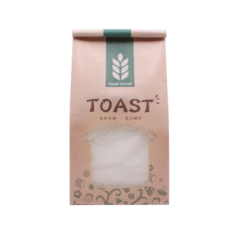 
Custom Kraft Paper Bag Food Bag Bread Take-away Packaging Toast Bag Baking Flat Bottom Packaging with window 