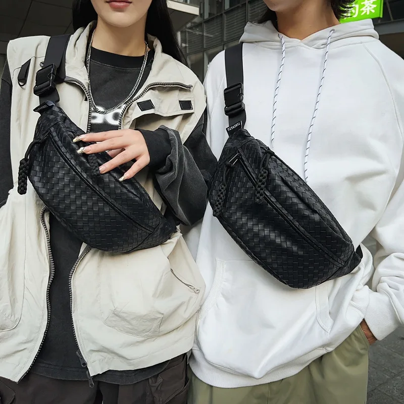 Custom Logo Wholesale Chest Bag Sling Purse Faux Leather Woven Cross Body Bags with Adjustable Strap for Women Men