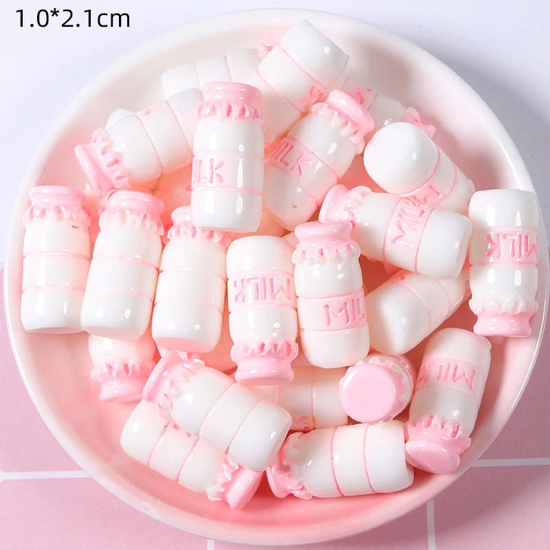 Hot sale dollhouse accessories mini size colored simulation 3d milk bottle resin cabochons for  DIY craft decoration