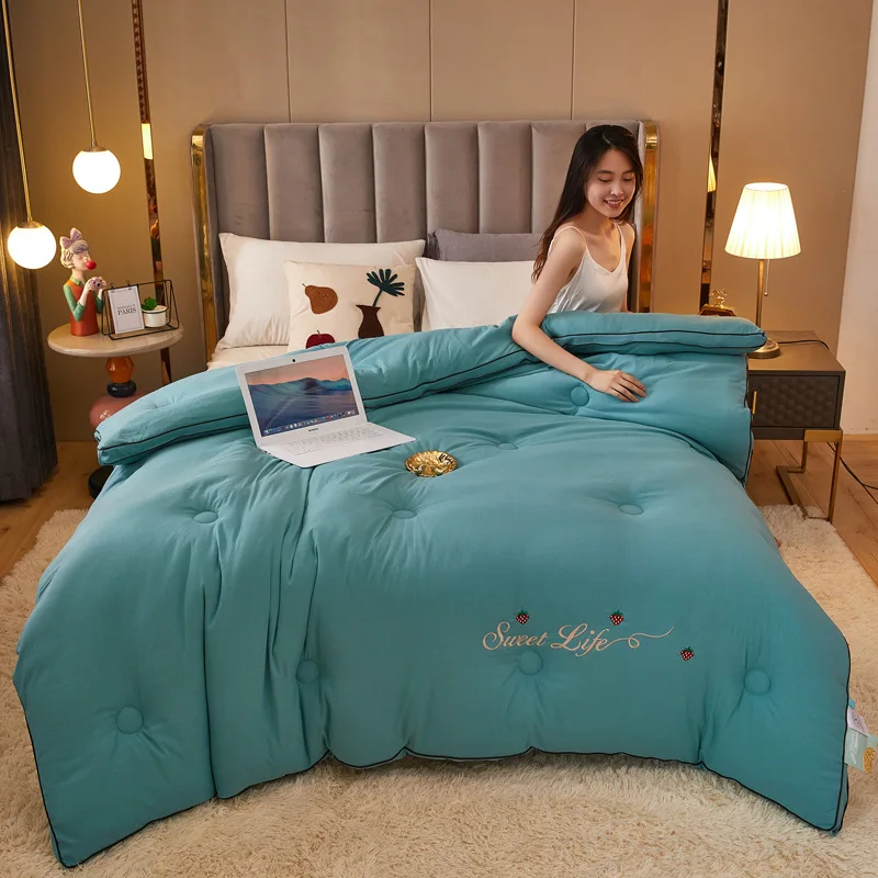 Стеганое одеяло из соевой шерсти с вышивкой, утолщенное стеганое одеяло из 100% хлопка для взрослых на все сезоны