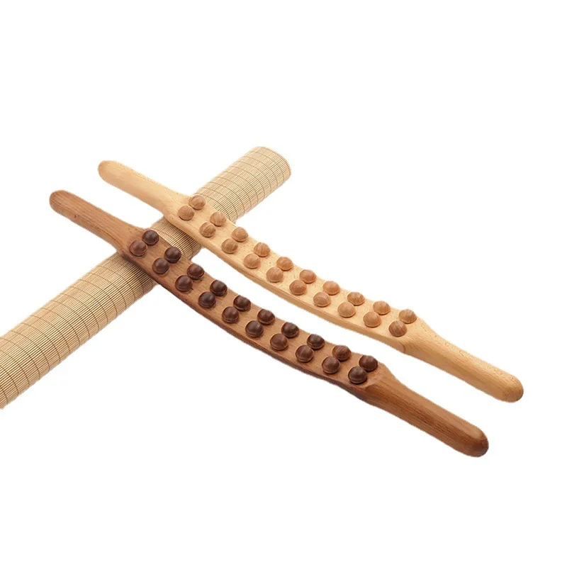 YML factory wholesale  58cm 20 beads beech wood  Massage stick gua sha tool massage dredge meridians treatment suitable all body