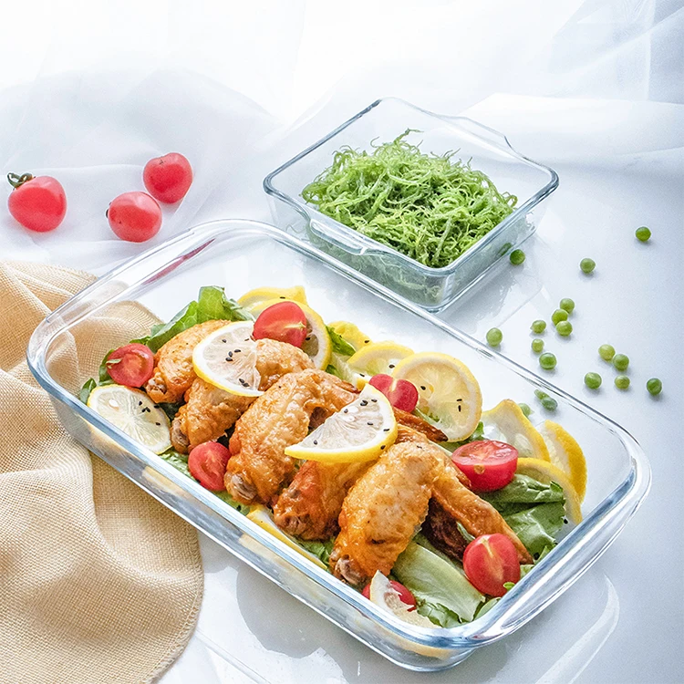 
High temperature resistance glass baking tray microwave oven glass bakeware set pizza pan 