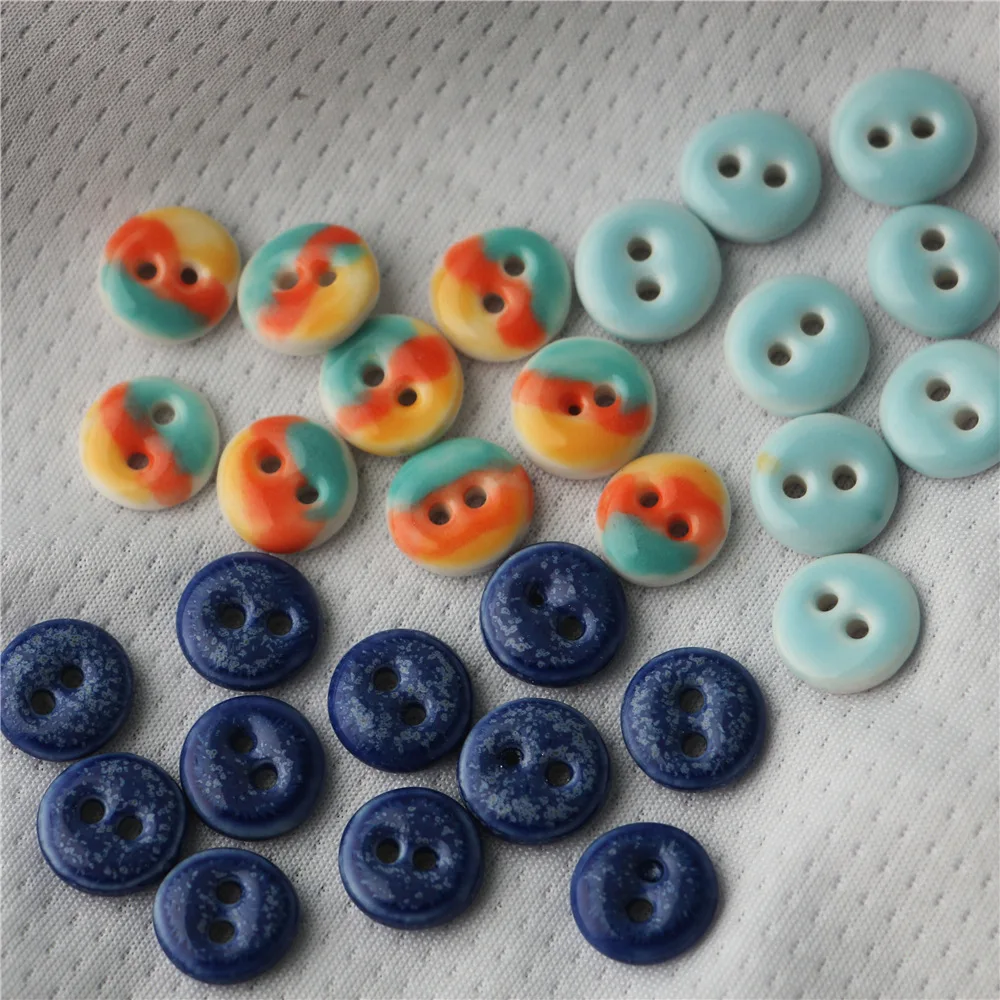 15mm Round Double Hole Hand-painted Ceramic Sewing Buckle Bag Decoration Buckle  Wholesale