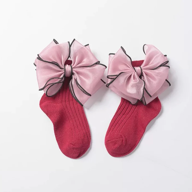 
Kids socks No MOQ Little Girls Fashion Cotton Cute organza Bow princess Socks 
