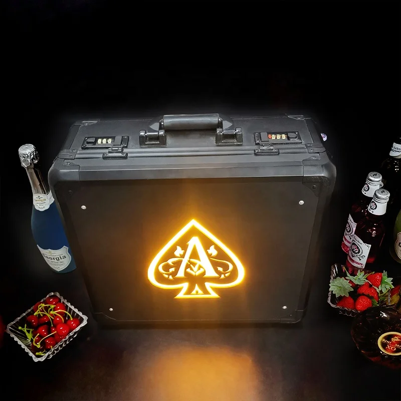 high-grade LED Ace of Spades 3 bottles champagne collection suitcase Box glowing wine bottle display holder VIPbottle carry case