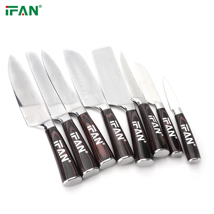 Kitchen Knives & Accessories Damascus Pattern Rustless Chef Steel Knife Set for Restaurant