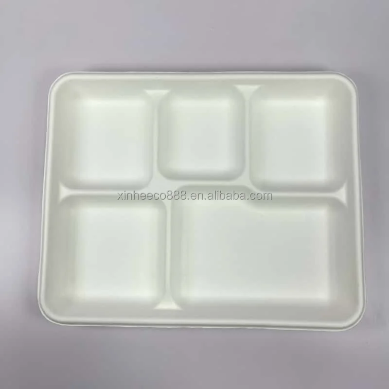 Best Price Eco Quality Sugarcane Bagasse 5 Compartment Compostable Tray Custom Safe Use-for Party Wedding Dinnerware Food Plate