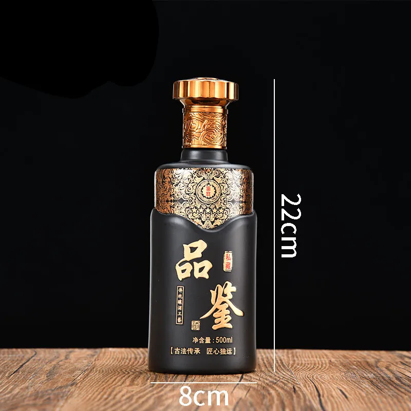 Manufacturer wholesale white porcelain wine bottle 500ml glass empty banquet customized logo black wine glass bottle