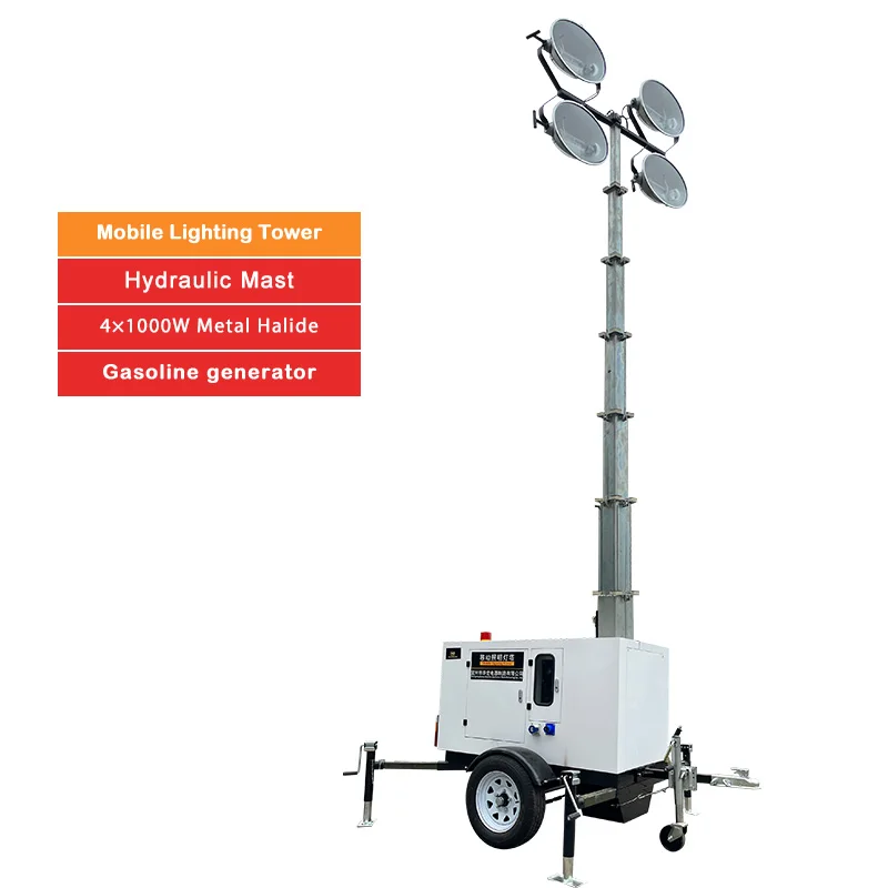 Good Price 8KVA Diesel Trailer Construction Sites Lighting Tools 4 1000 Watt LED Mobile Lifting Light Tower