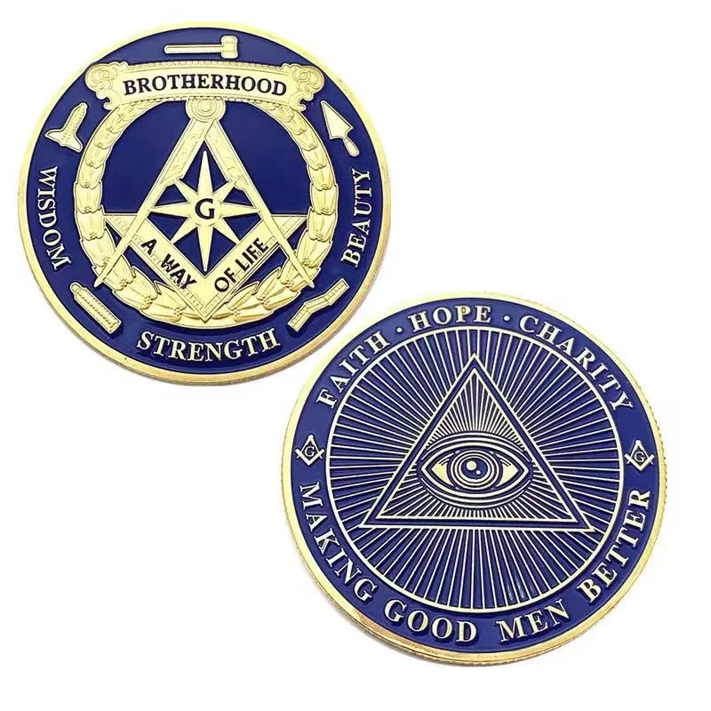 Masonic Eye of God Gold Plated Commemorative Coin Collection Brother Coin Meditation Sky Eye Colored Metal Challenge Coin (1600546657252)