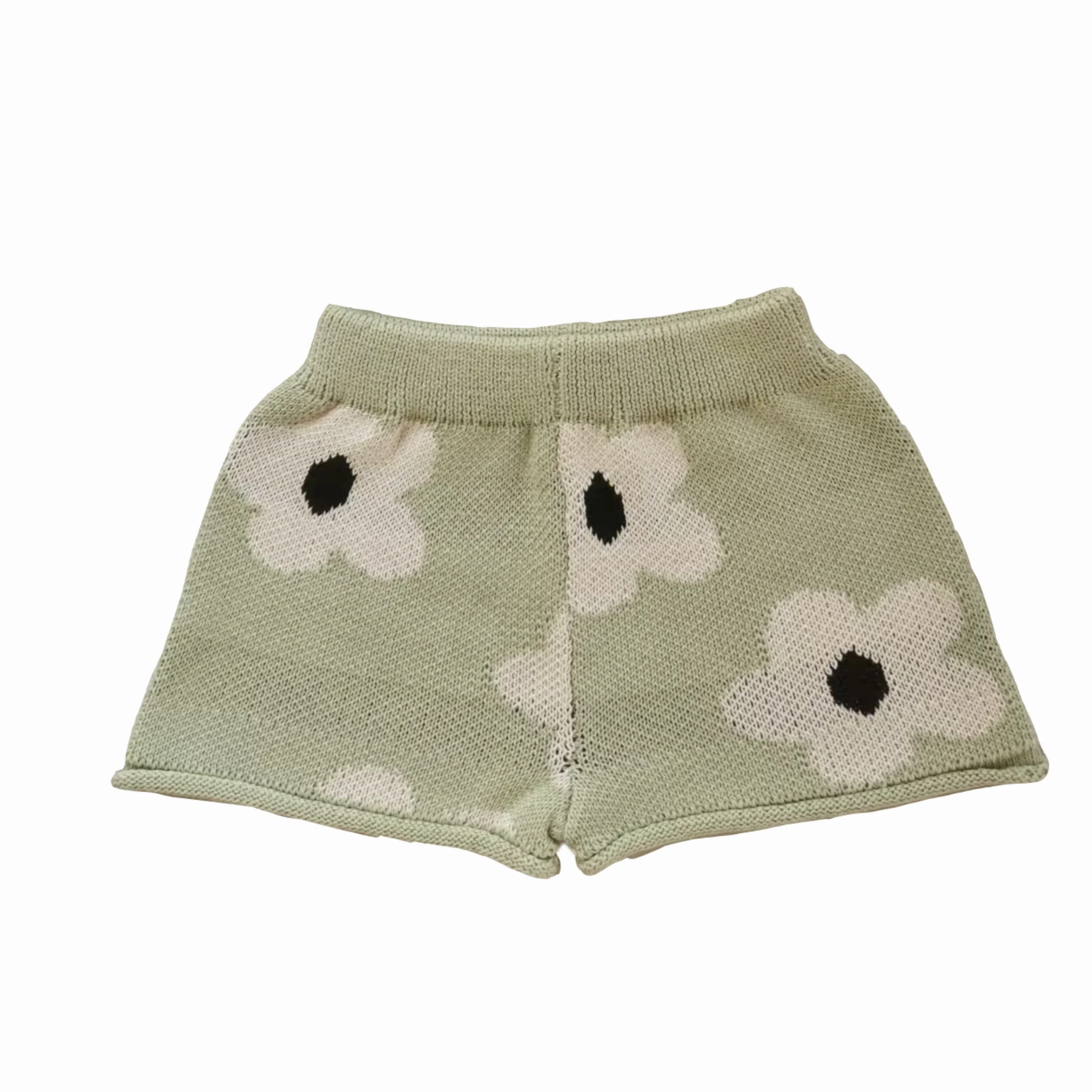 Summer Vocation Baby Girl Beach Outfit  Large Green Floral  Knitted Clothing Set 2 Pieces