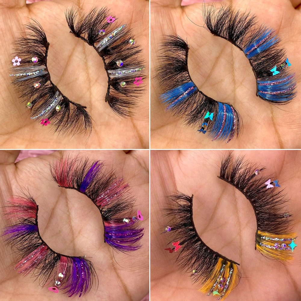 Wholesale Dramatic Design 15 20 25mm Faux Mink Eyelashes with Glitter Fluffy Luxury Colored Mink Lashes