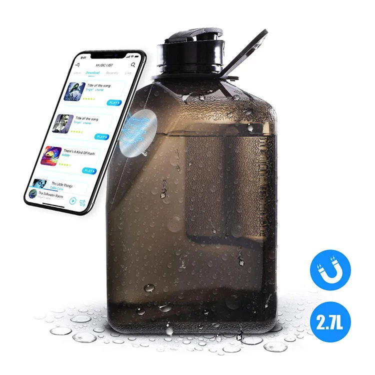 2.7L BPA FREE Motivational Gym Fitness Sports Tritan Water Bottle with time marker and Magnetic Cell Phone Holder