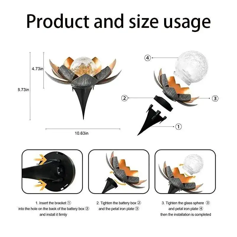 Solar lotus lamp iron outdoor waterproof simulation lotus burst crack intelligent light sense lawn garden decorative lights