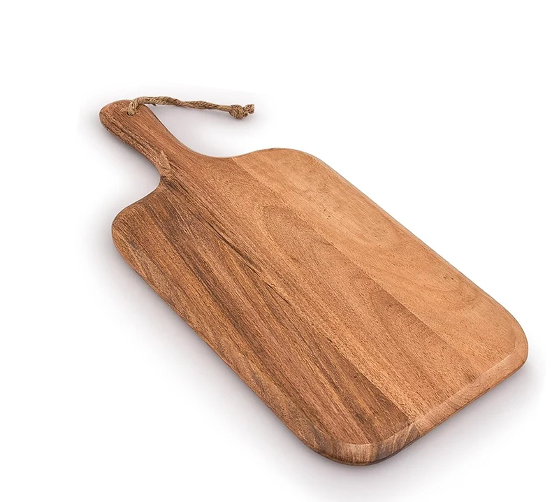 Rounded Edges Natural Acacia Wood Rectangle Cutting Board for Meat Cheese Bread and Vegetables with Grip Handle