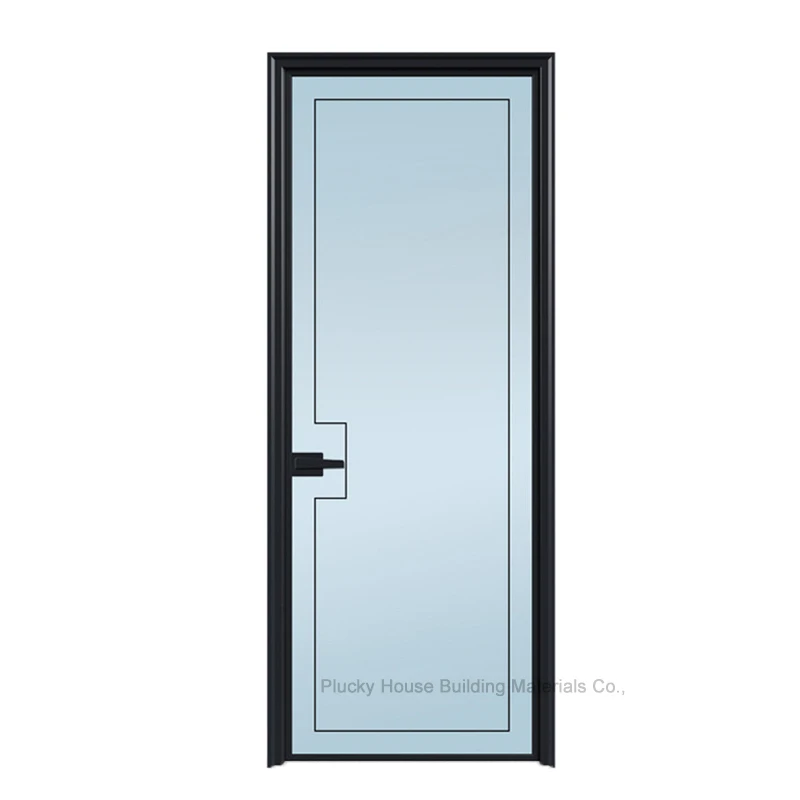 Modern Black Narrow Aluminium Frame Toilet Glass Swing Door Slim Frame Bathroom Door