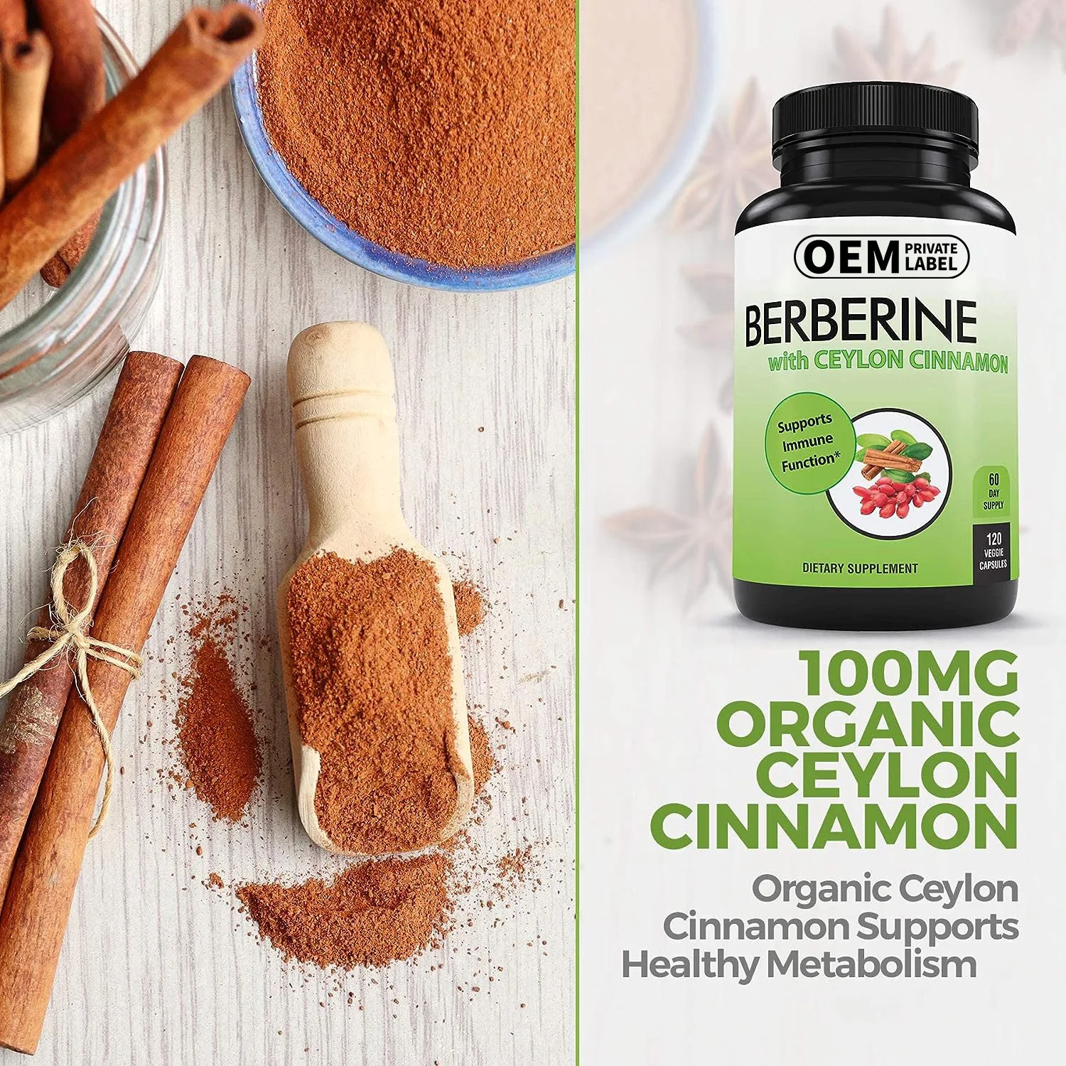 OEM Berberine Capsules With Ceylon Cinnamon for Supports Immune Function Healthcare Supplemnet Healthy System Support