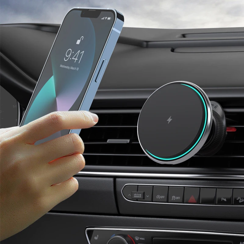 Magnetic Wireless Car Charger, 15W Fast Wireless Charging Car Mount  Windshield Dashboard Air Vent Car Phone Holder Charger