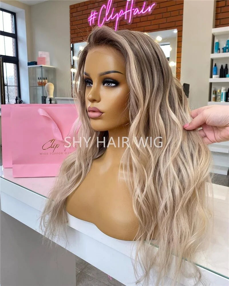 Hot Selling Short Blonde Long Small Wavy Wig Perruques Naturel Cheveux Humain Brown and Blonde Ombre Lace Front Wigs With ash