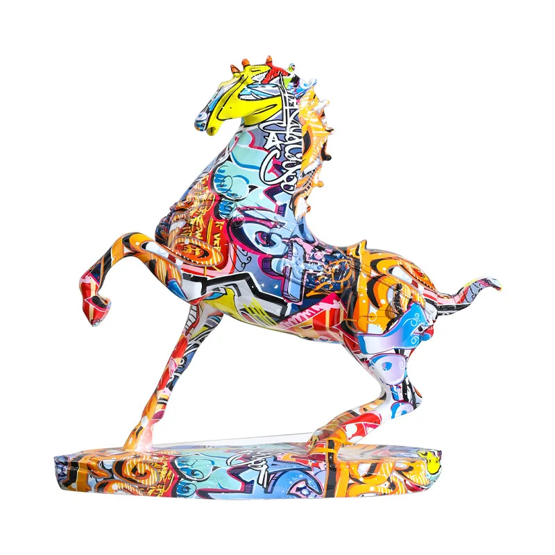 Factory Custom Resin Graffiti Water Transfer Horse Statues Animal For Desktop Decorations