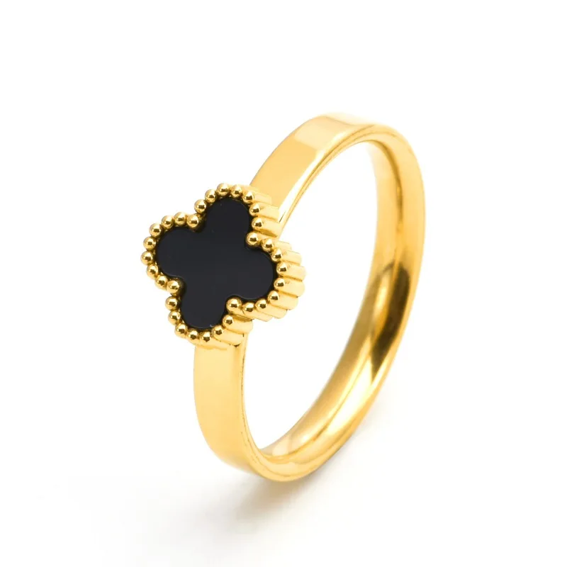Beimai OEM Ring Fashionable and light luxury 18k gold titanium steel four-leaf clover ring