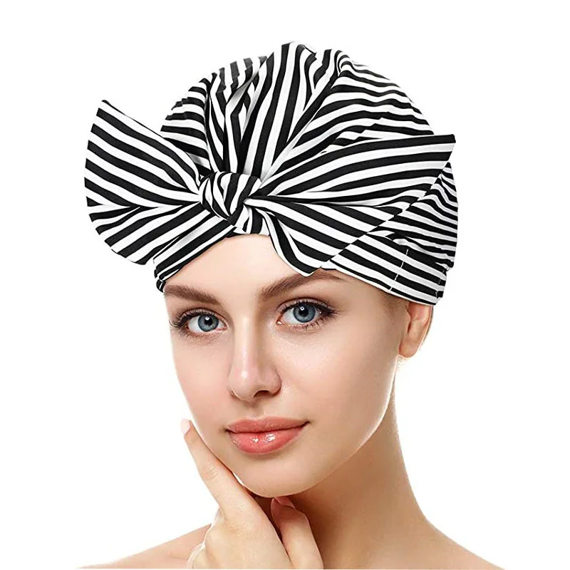 Customized luxury thick towel material lined bathing cap reusable and waterproof shower cap