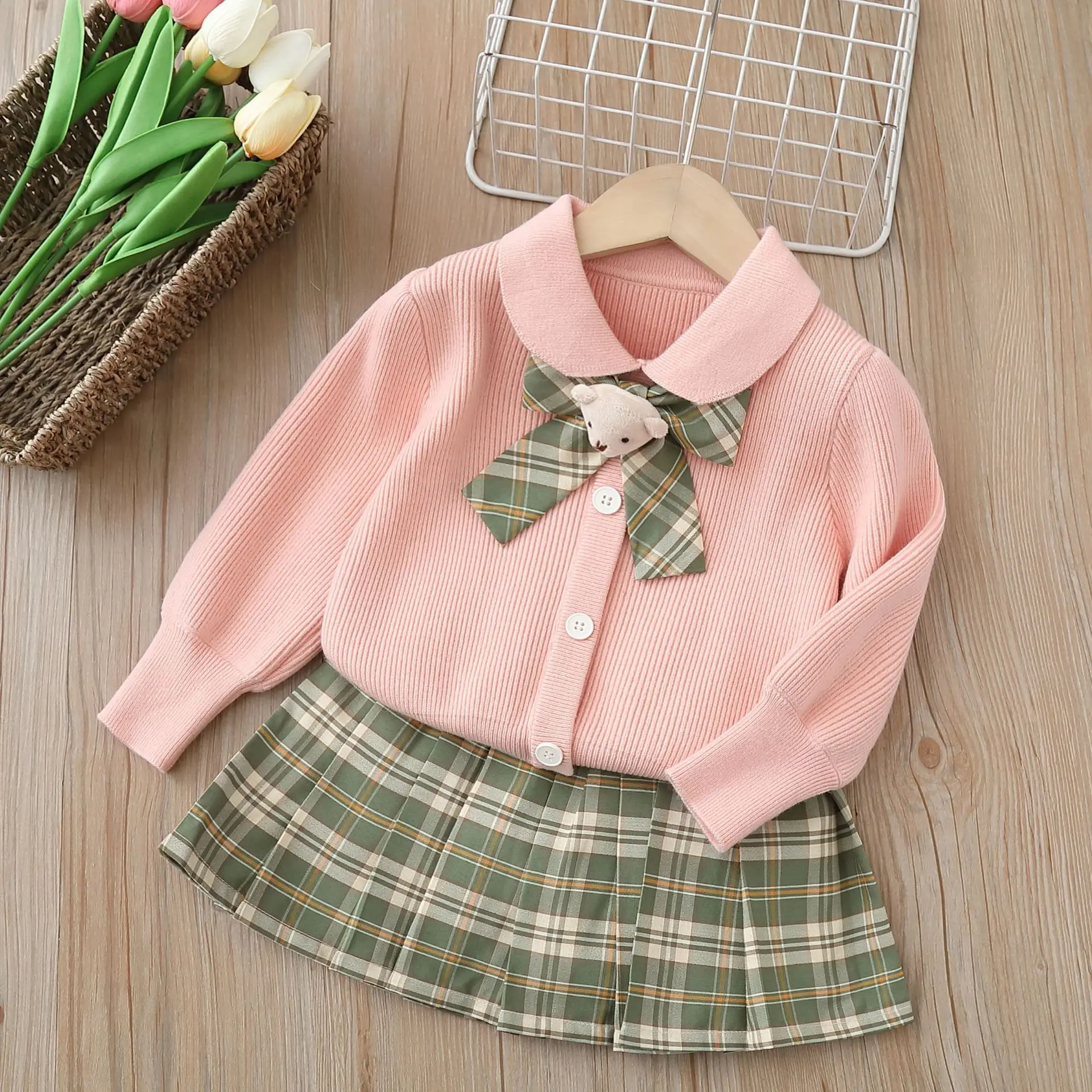 2024 new fashion baby outique clothing 2 pcs children kid little girl knitted sweaters dress skirt sets