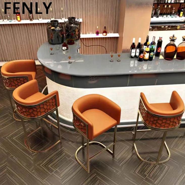 Luxury Modern Bar Chair with High Stool Stainless Steel Leg Iron Frame Leather Backrest-for Kitchen Dining Front Desk Bar Use