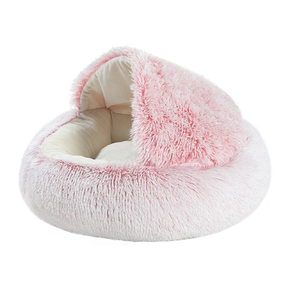 Soft Plush Warm Round Plush Fluffy semi-closed Pet Beds Cushion Sofa Cat Dog Bed