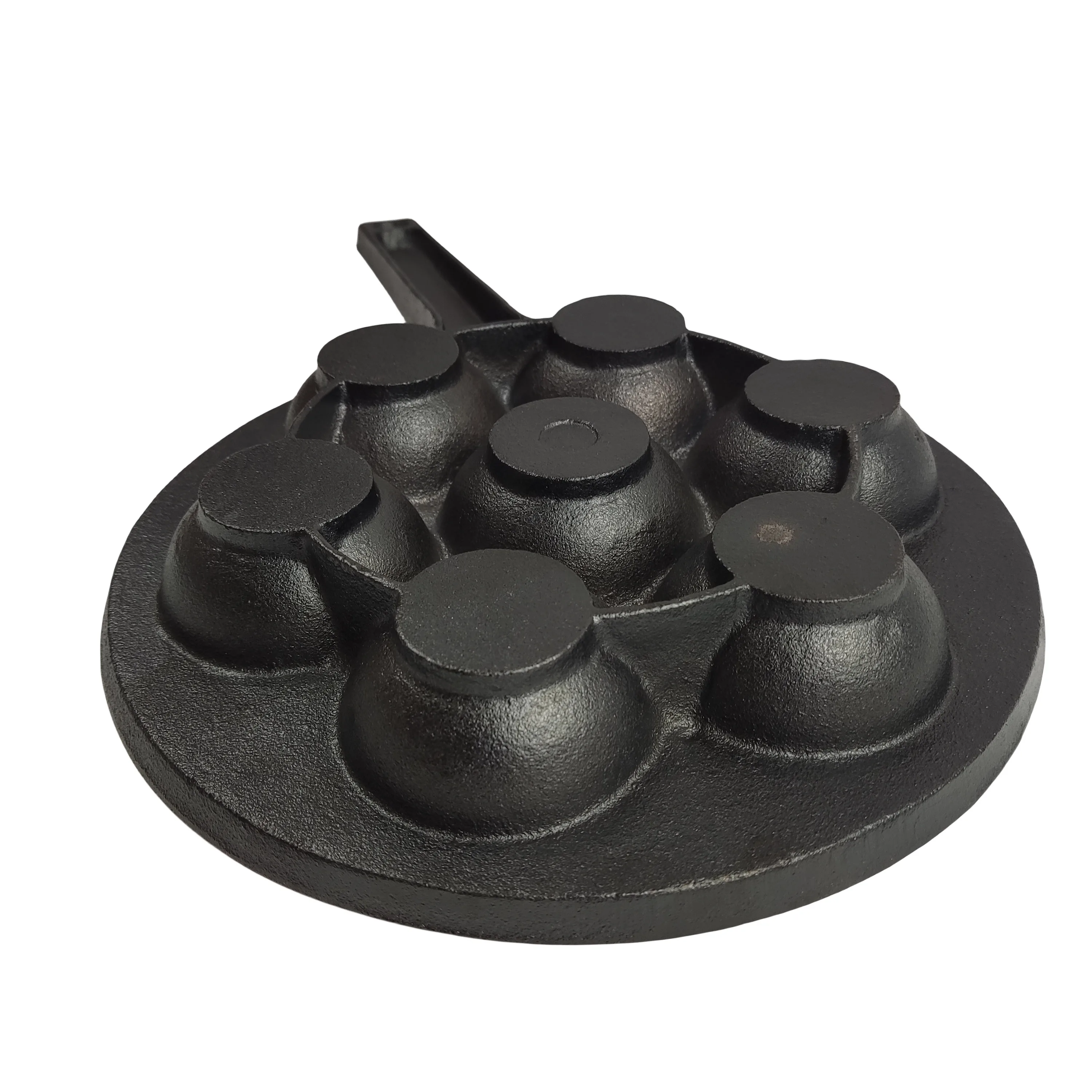 Pre-seasoned Cast Iron Poffertjes Mini Egg Pan Pancake 7 Holes Cake Pan with Handle Mold Cooking